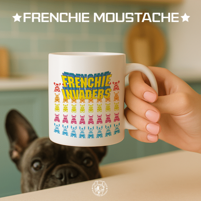 FrenchieMoustache_Mug_Mod_007_Illustration Frenchie Invaders – Mug en céramique blanche (Mod/008)