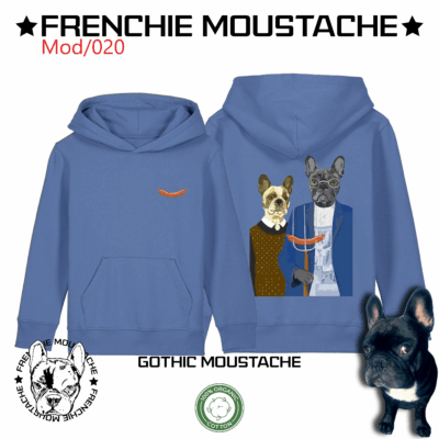 Fourche en main, couple figé, austérité du Midwest… Remplacée par la mine impassible de nos Frenchies préférés j'ai nommé Moustache & Olive au regard beaucoup moins sévère. Réinterprétation Strasbourgeoise de Grant Wood (1930), dont la toile était déjà une satire des mœurs rurales américaines. Ici, Frenchie Moustache ajoute une dose de saucisse à l’austérité !!!