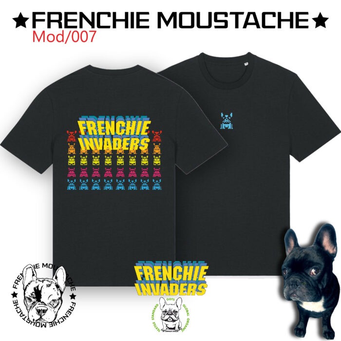 T-shirt Frenchie Moustache 100% coton bio - Mod/008 _ Couch Invaders - Certifié GOTS