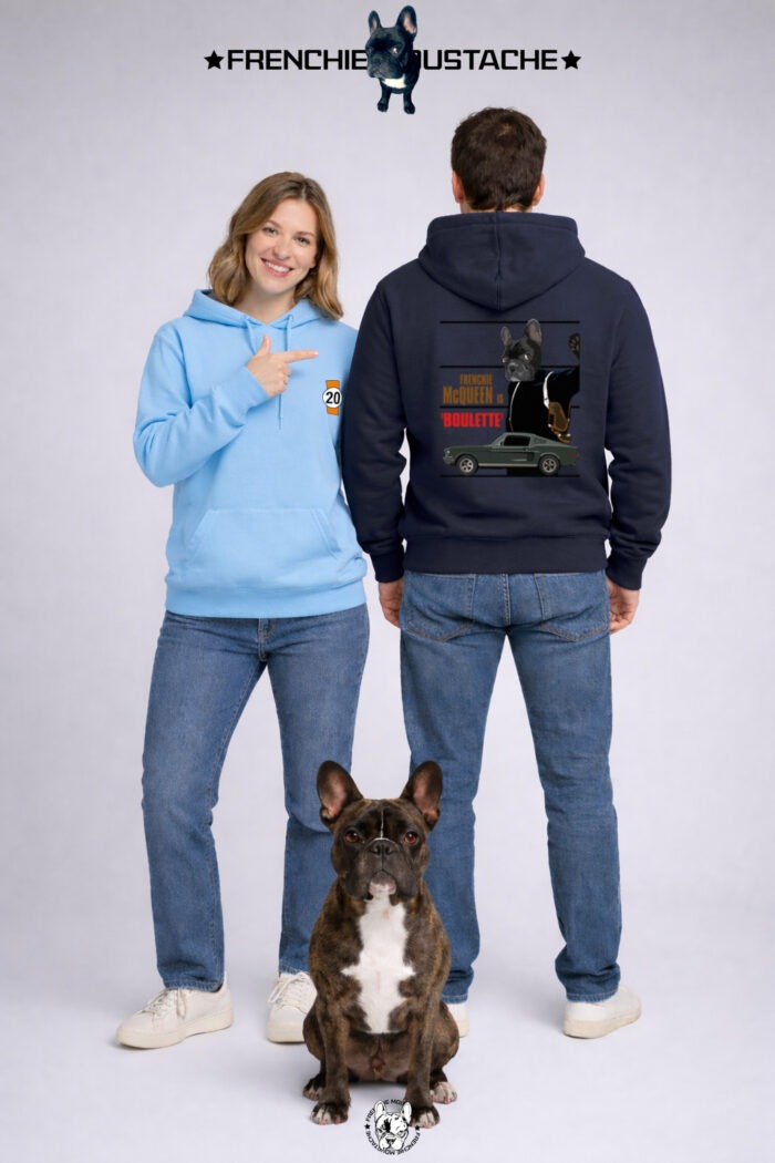 Image com -Sweats couple_ Boulette - Le banc inversé Frenchie Moustache - Boulette - Sweat-shirt 100% coton bio - Certifié Gots